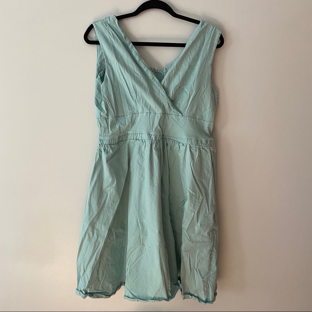 Turquoise Linen V-neck Dress
